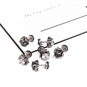 Retro punk cross earrings with black and clear cubic zirconia in vintage steel finish