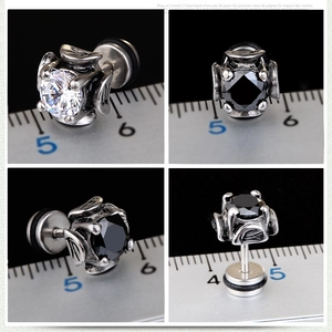 Retro stainless steel cross earring with black zircon and punk style details