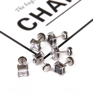 Surgical steel square stud earrings with black and clear cubic zirconia stones