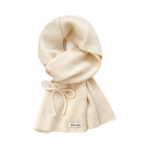 Chic beige bow-tie knit scarf for women, soft textured rib-knit winter warm neck warmer