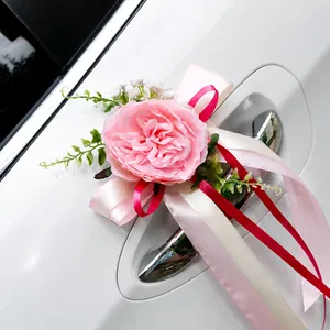 Artificial Rose Flower Wedding Car Decoration Ribbons For Rearview Mirror Door Handle Romantic Elegant Marriage Party Decor