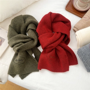 Thick knitted winter scarf set with embroidered label in various warm solid colors