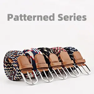 Casual elastic woven belts for men and women featuring 24 colors and metal pin buckles