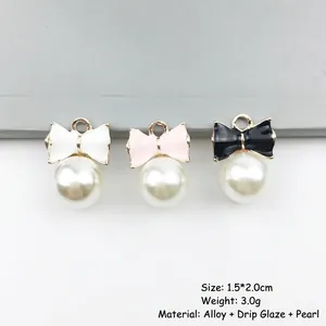 DIY bowknot pearl alloy pendants in white pink and black colors for jewelry making