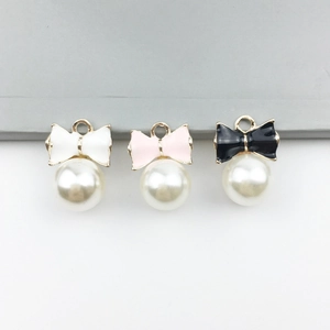 DIY bow and pearl alloy pendants in white, pink, and black for handmade jewelry