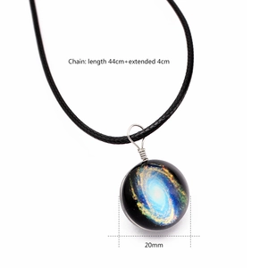 Handmade double-sided galaxy glass ball pendant necklace with 20mm cosmic nebula pattern