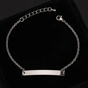 Polished stainless steel ID bracelet with rectangular engravable bar and adjustable O-chain