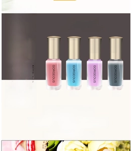 Translucent jelly nail polish in pink, blue, and purple shades with a glossy finish