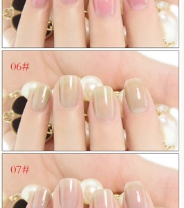 Macro shot of 06 and 07 translucent jelly nail polish with soft glossy finish