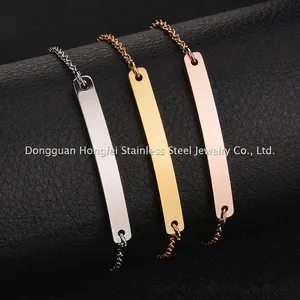Minimalist 304 stainless steel bar chain bracelet in silver, gold, and rose gold finishes