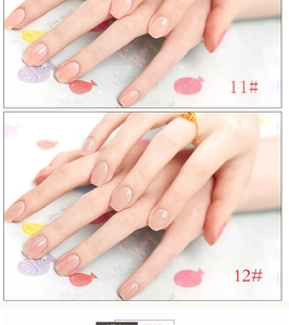 Detail view of quick-dry translucent jelly nail polish shades 11 and 12 on natural nails