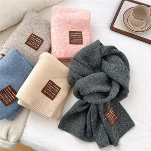 Women Winter Scarf Wool Knit Thick Warm Solid Color Long Fashion Handmade Chic Neck Wrap
