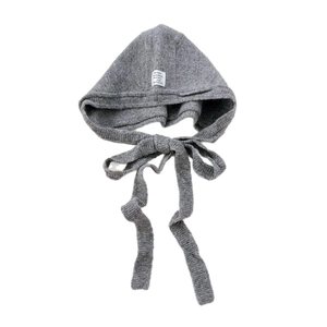 Winter knitted hood scarf with ear protection and long ties in dark grey for warmth