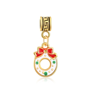 Christmas wreath pendant with red bow and golden beads for DIY jewelry making