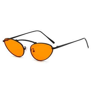 Cat eye metal sunglasses with orange lenses and double bridge frame in 45-degree view