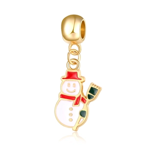 Christmas snowman charm pendant with 18k gold plating and colorful enamel finish