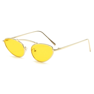 Cat eye metal sunglasses with yellow tinted lenses and double bridge frame for men and women