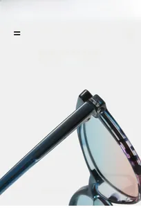 Detailed close-up of blue TR90 cat-eye glasses frame hinge and flexible temple