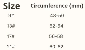 Detailed size chart for S925 silver ring showing circumference 48mm to 62mm in mm units