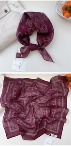 Detail showing Burgundy Paisley pattern on soft cotton linen square scarf and fabric texture