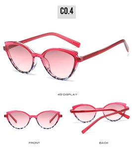 Detailed multi-angle views of TR90 cat eye sunglasses with rose pink frames and gradient lenses