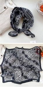 Close-up of floral paisley print cotton linen square scarf with soft fabric texture