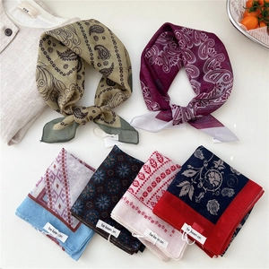 Retro paisley cotton linen square scarves collection in six artistic floral patterns
