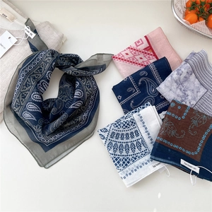 Soft cotton linen paisley square scarf in various colors for elegant neck decoration