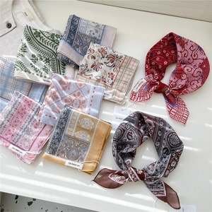 Floral cotton linen square scarves with bohemian patterns and soft vibrant colors
