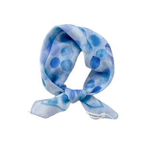 Artistic blue watercolor polka dot cotton linen square scarf for neck and hair styling