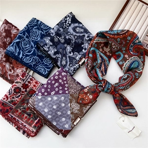 Collection of retro paisley and floral cotton-linen square scarves for women