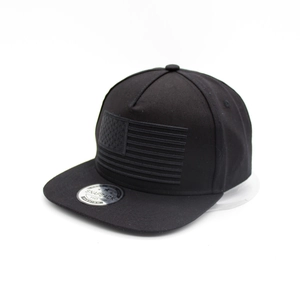 Casquette hip hop noire à bord plat avec broderie texturée drapeau américain