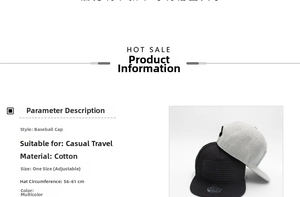 Infographie montrant les détails de la casquette USA et sa taille ajustable