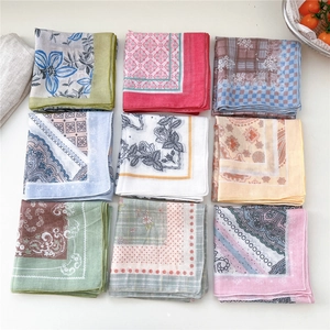 Floral cotton linen neck scarf set with various patterns for women in nine-grid display