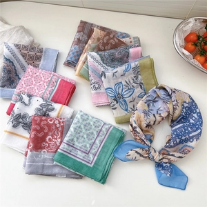 Floral cotton linen neck scarf set with diverse vintage patterns and elegant designs