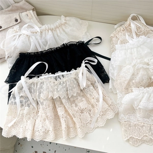 Jupe Dentelle Femmes Broderie Florale Volants Étagés Extension Mini Jupe Nœud Ruban Style Coréen