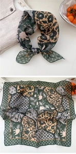 Detail of floral cotton linen neckerchief showing breathable texture and ethnic print