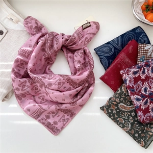 Carrés de soie vintage en coton et lin avec motifs paisley et fleurs pour femmes