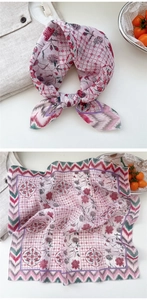 Detail of floral cotton linen neck scarf with breathable fabric and vintage print pattern