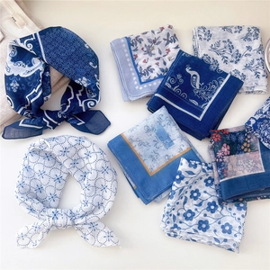 Floral cotton linen square scarf for women in vintage style with assorted patterns