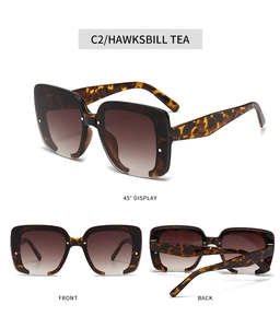 Detailed views of hawksbill tea square frame sunglasses with brown gradient lenses