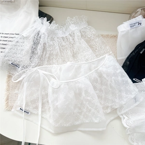 White lace layered mini skirt with ties and polka dot mesh detailing for women fashion