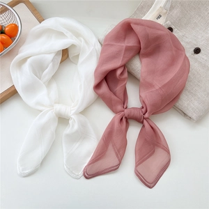 Elegant solid color square silk scarf in white and dusty pink for spring and summer fashion