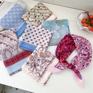 Retro floral cotton silk square scarf with colorful bohemian patterns for women