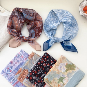 Elegant floral square neck scarf with paisley and berry prints in vintage French style