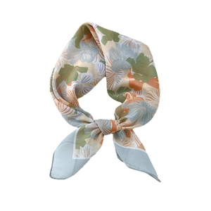 Retro floral silk square scarf in blue and orange prints for neck or head hair styling
