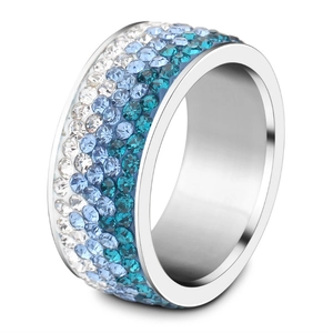 8mm silver stainless steel ring with blue and white gradient rhinestone inlay