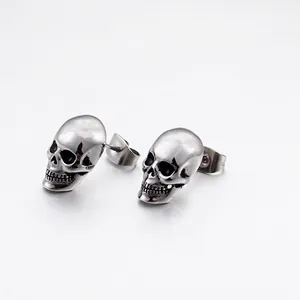 Skull Stud Earrings Stainless Steel Punk Gothic Rock Skeleton Jewelry For Men Women Vintage Silver Color