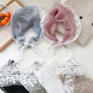 French retro lace floral triangular head scarf in multiple colors for women