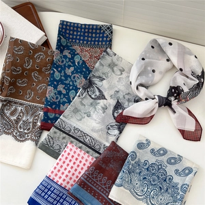 Elegant assorted silk square scarves with paisley and floral prints for hair or handbags
